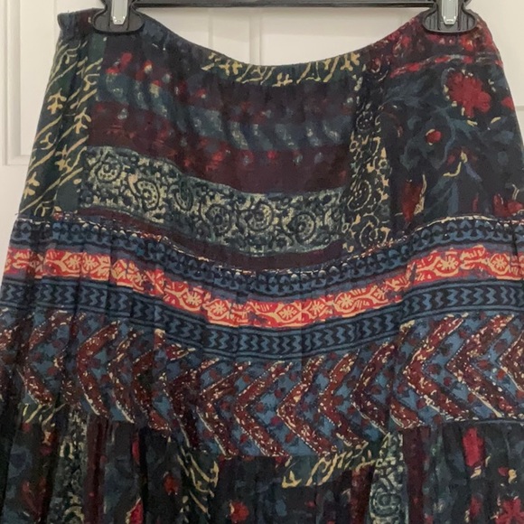 Lauren by Ralph Lauren 5 Tiered A-Line Western Skirt Indigo Print Vintage sz PM - Picture 2 of 5